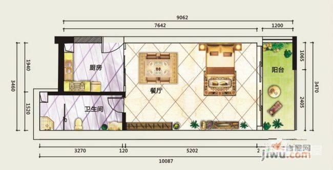 德明合立方1室1厅1卫46.5㎡户型图