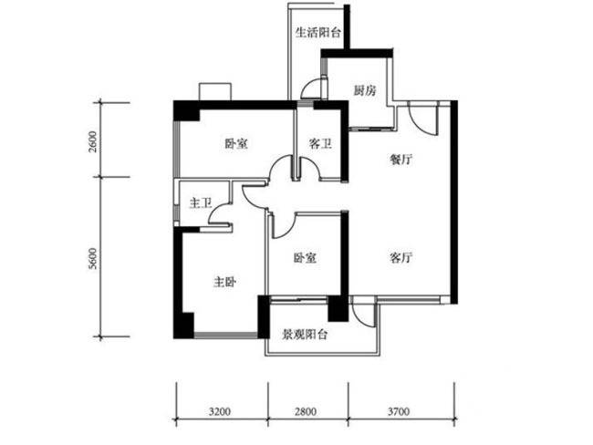 佳兆业城市广场2期2室2厅2卫户型图