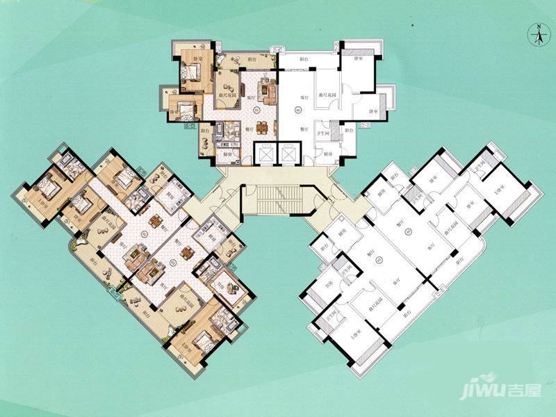 雅居乐佰利山二期g1,g2栋户型平面图3室2厅2卫1厨 124.13㎡