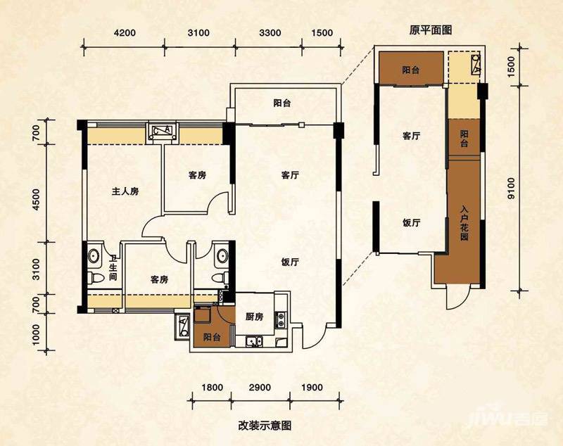 泓基城品3室2厅2卫116㎡户型图