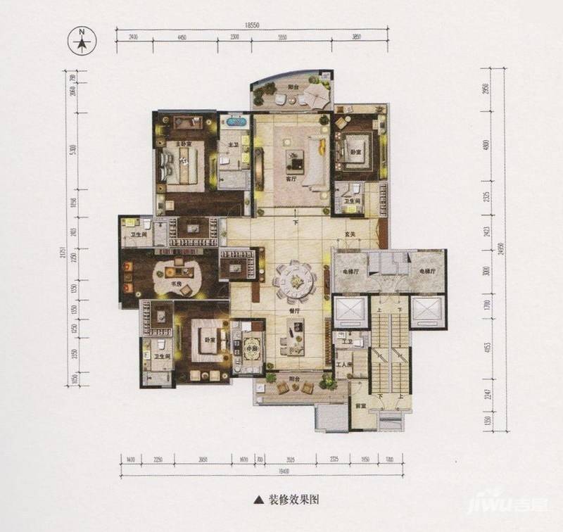 雅居乐剑桥郡5室2厅5卫345㎡户型图