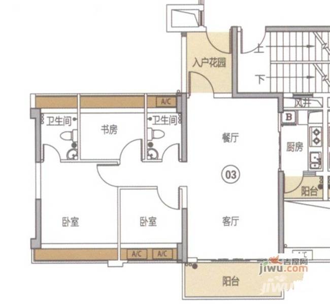 东海银湾3室2厅2卫89㎡户型图