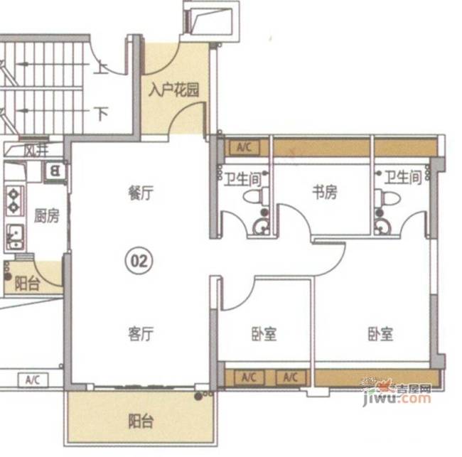 东海银湾3室2厅2卫89㎡户型图