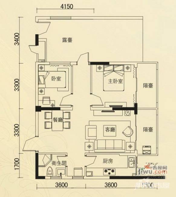 汇乔金色名都2室2厅1卫82.6㎡户型图