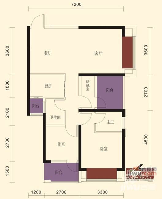 天筑食尚广场3室2厅2卫88.2㎡户型图