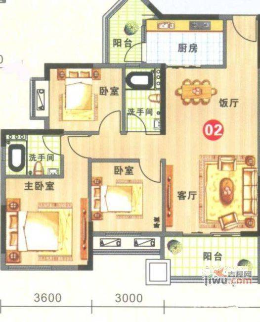 金威郦都3室2厅2卫111㎡户型图