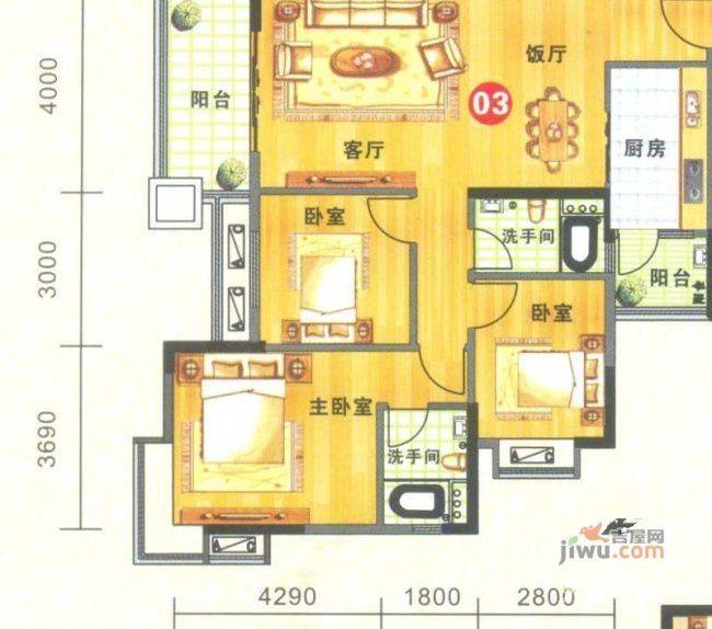 金威郦都3室2厅2卫113.2㎡户型图