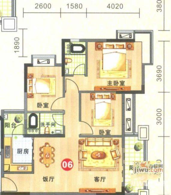 金威郦都3室2厅2卫104.4㎡户型图