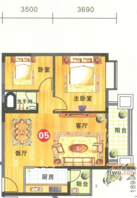 金威郦都2室2厅1卫84㎡户型图