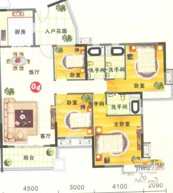 金威郦都4室2厅3卫153.4㎡户型图