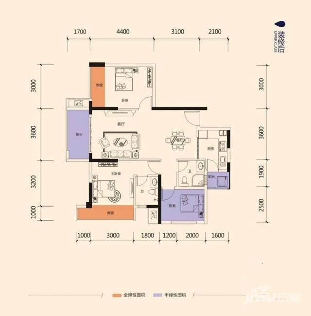 云星钱隆江南3室2厅2卫89.3㎡户型图