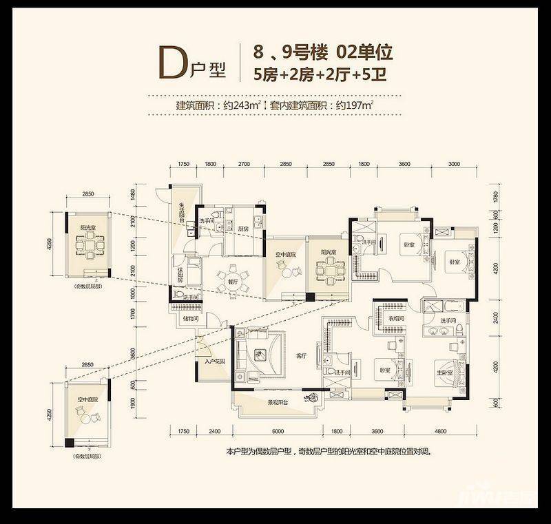 地标广场二期天誉7室2厅5卫243㎡户型图