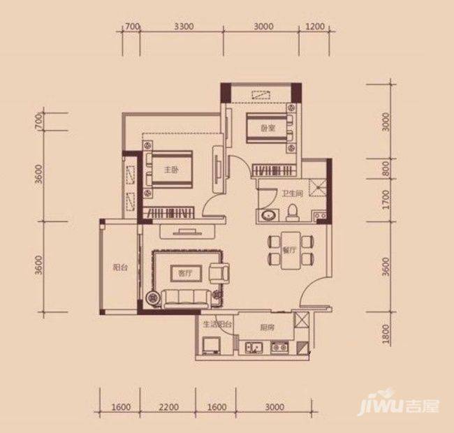 益田大运城邦别墅2室2厅1卫83.4㎡户型图