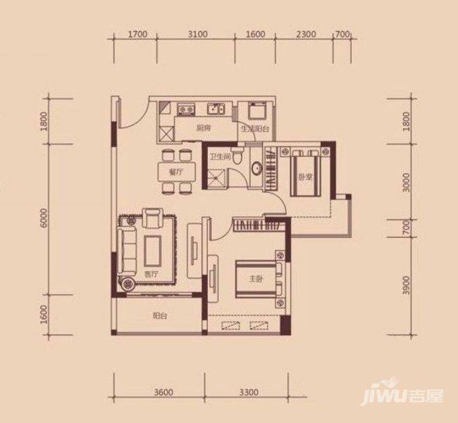 益田大运城邦别墅2室2厅1卫80.2㎡户型图