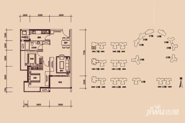 益田大运城邦别墅2室2厅1卫86.8㎡户型图