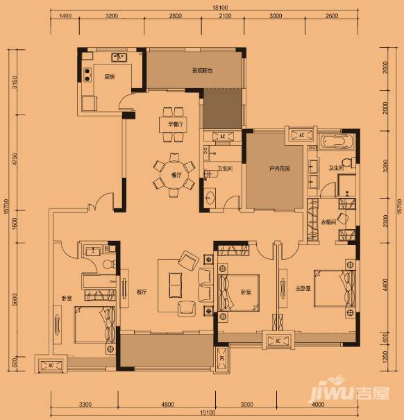 中海熙湾3室3厅2卫188㎡户型图