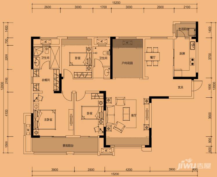 中海熙湾3室2厅2卫143㎡户型图