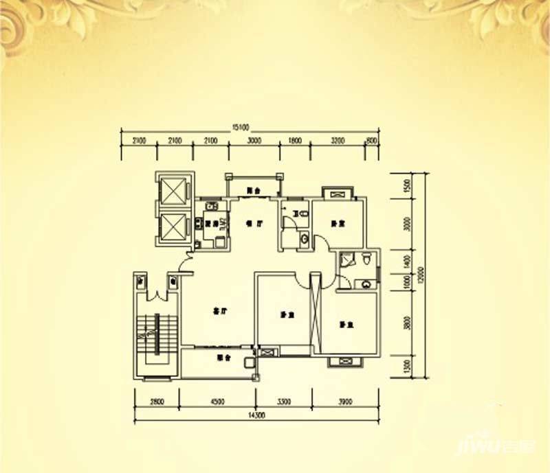 青山领域3室2厅2卫户型图