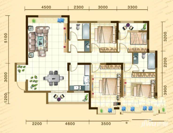 金石国际建材城4室2厅3卫户型图