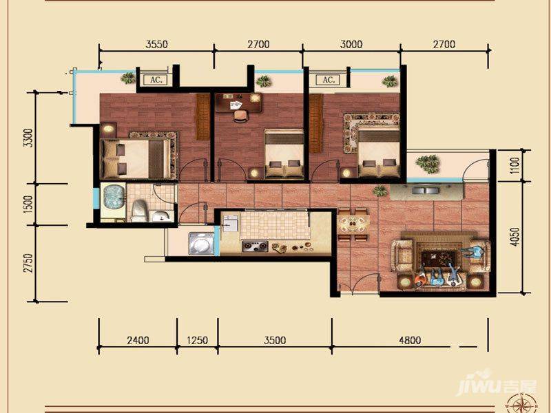 特兴青云都汇3室2厅1卫86.1㎡户型图