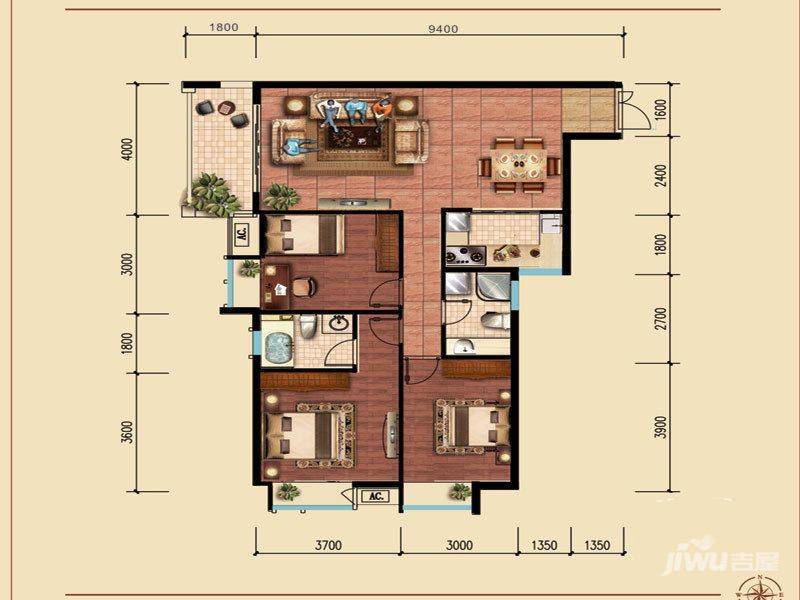 特兴青云都汇3室2厅2卫114.3㎡户型图