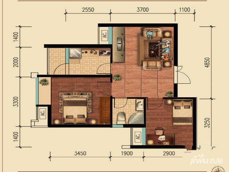 特兴青云都汇2室1厅1卫62.2㎡户型图