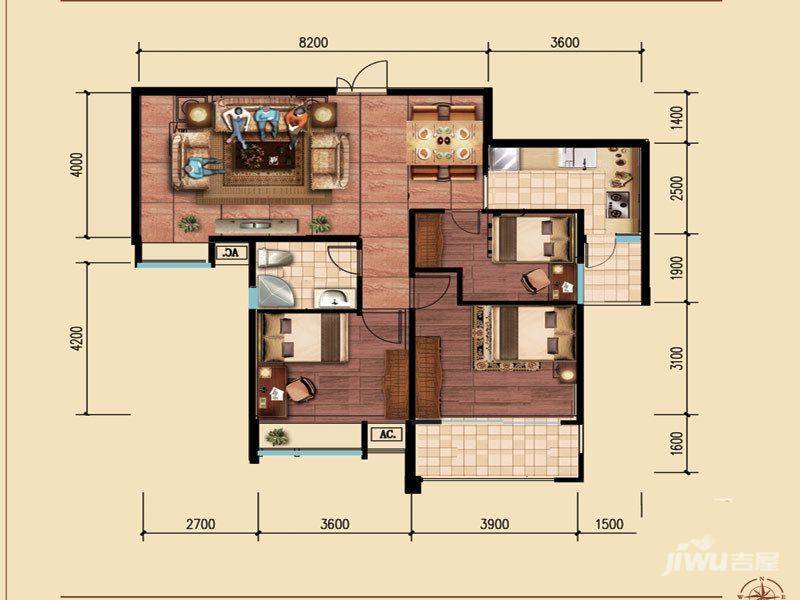 特兴青云都汇3室2厅2卫110.5㎡户型图