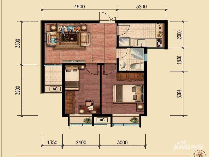 特兴青云都汇2室1厅1卫60.6㎡户型图