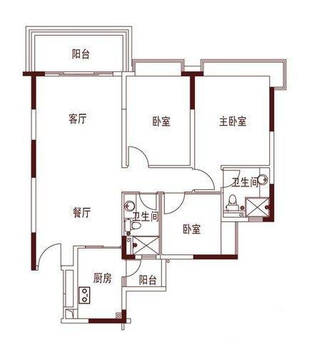 恒大金碧天下3室2厅1卫户型图