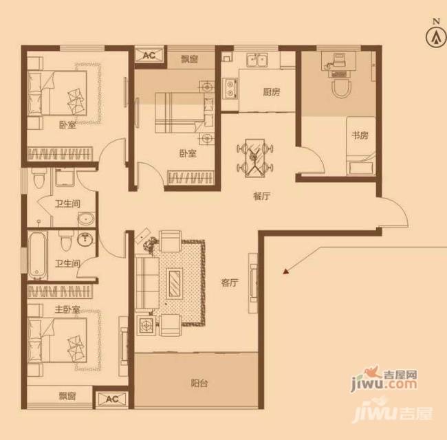 谦祥万和城4室2厅2卫139.7㎡户型图