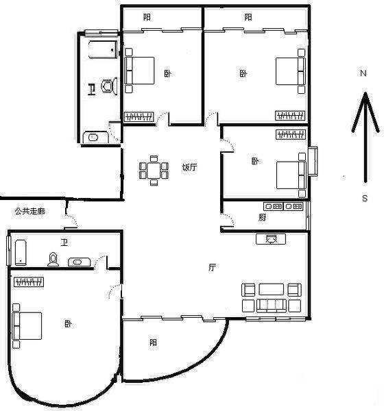 华润大厦4室2厅2卫户型图