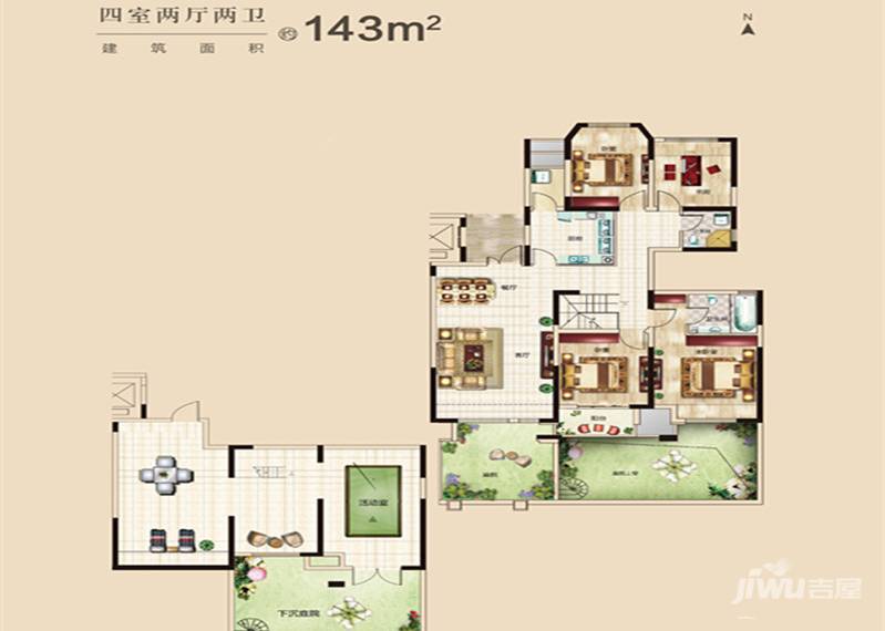 保利海上五月花 户型图4室2厅2卫1厨 143.00㎡