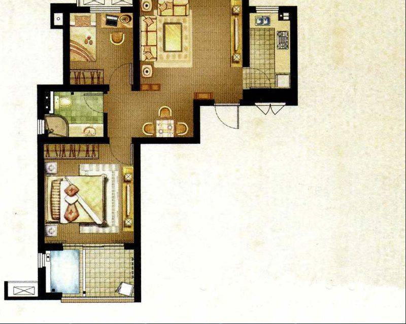 城开汤山公馆2室2厅1卫75㎡户型图