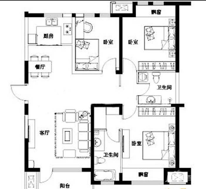 兰亭苑3室2厅1卫125.6㎡户型图