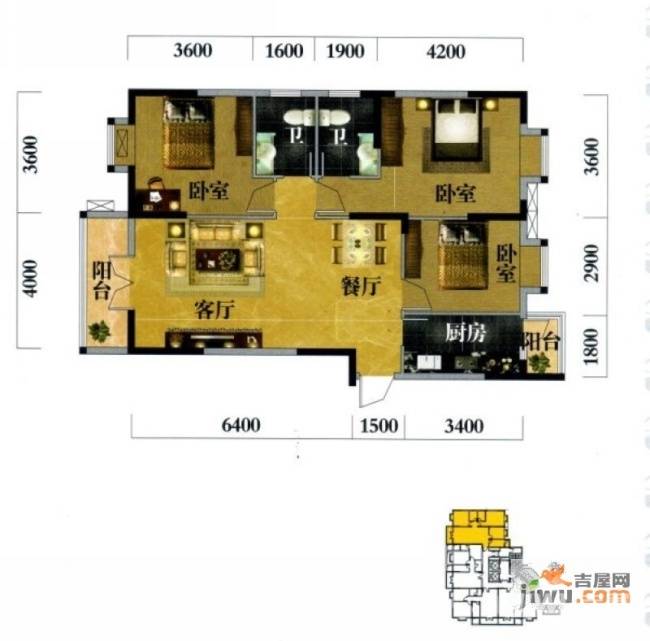 长江世纪城3室2厅2卫户型图