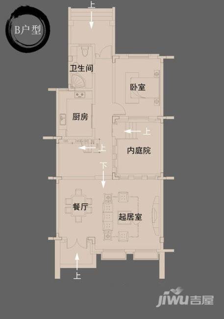 鸿德紫谷1室2厅1卫115㎡户型图