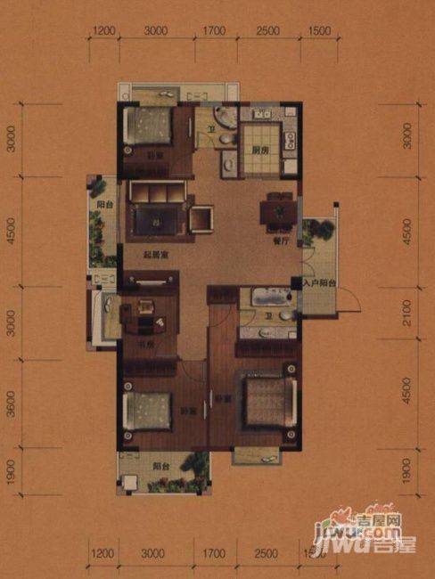 金帝·仁文江语城4室2厅2卫136㎡户型图