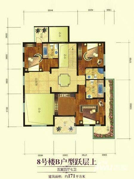 世豪绿洲花苑5室4厅7卫171㎡户型图