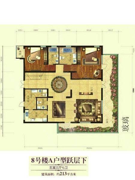 世豪绿洲花苑5室3厅7卫213㎡户型图