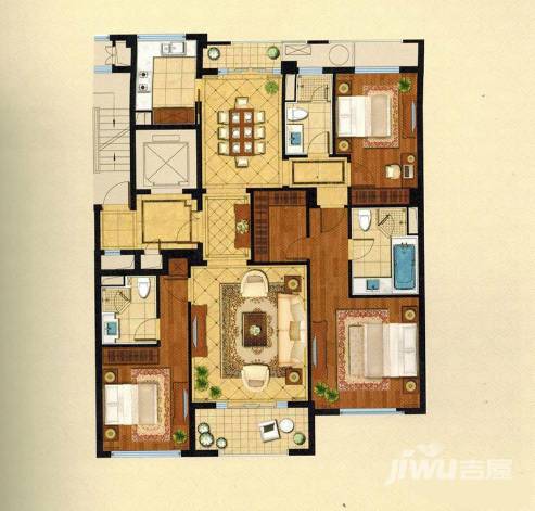 绿城璟园3室2厅3卫180㎡户型图