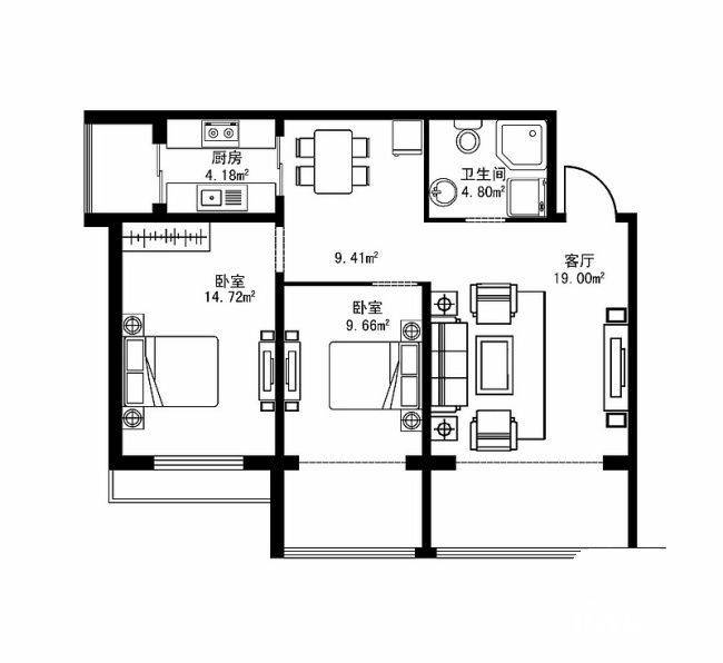 泰和盛世2室2厅1卫61.8㎡户型图