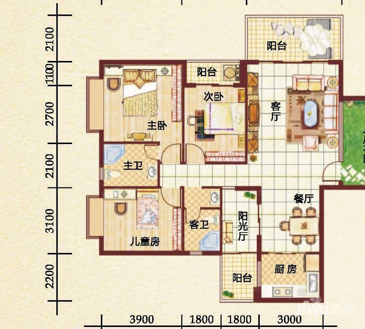 金河铭莊3室3厅2卫137㎡户型图