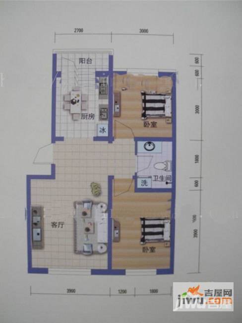 阳光嘉城2室1厅1卫75㎡户型图