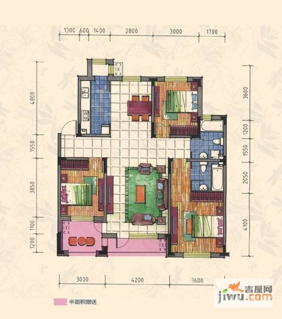 力旺康城3室2厅2卫126㎡户型图