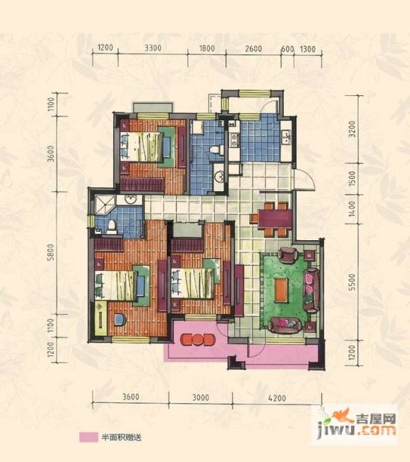 力旺康城3室2厅2卫126㎡户型图