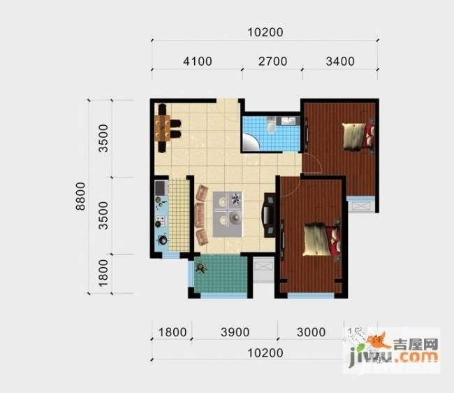 南海西岸2室2厅1卫95㎡户型图