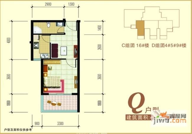 禧福泛海时代普通住宅45.4㎡户型图