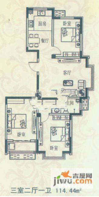 盘古新城·巨星花园3室2厅1卫114.4㎡户型图