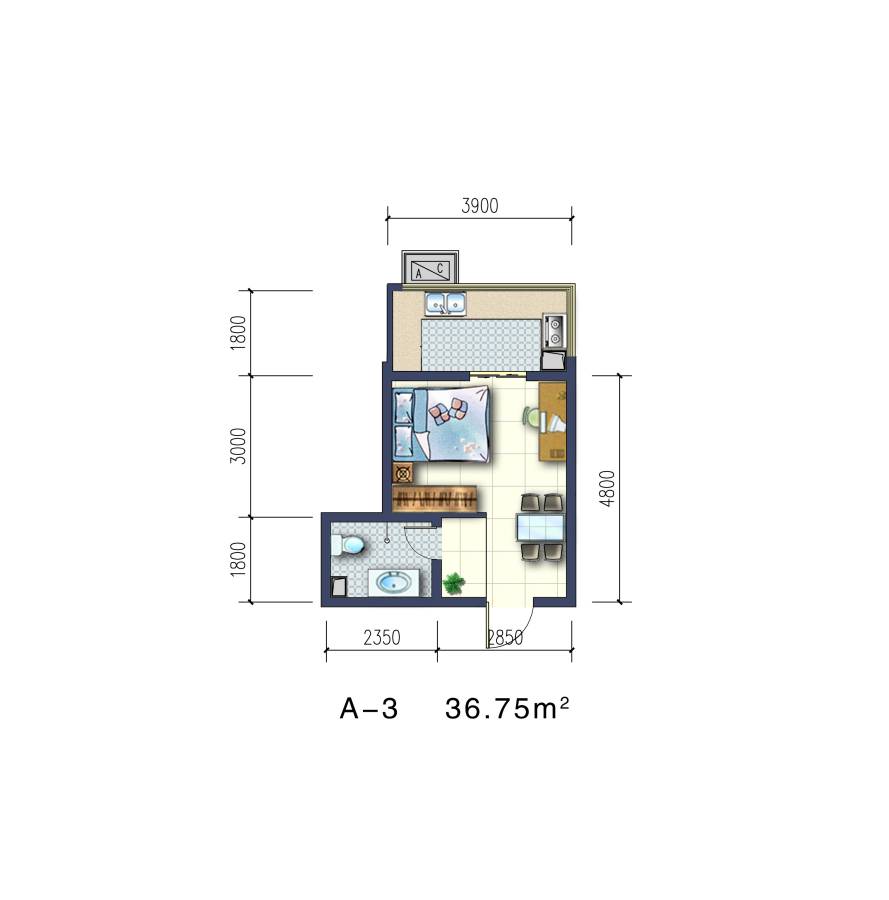 水丽豪庭1室1厅1卫36.8㎡户型图