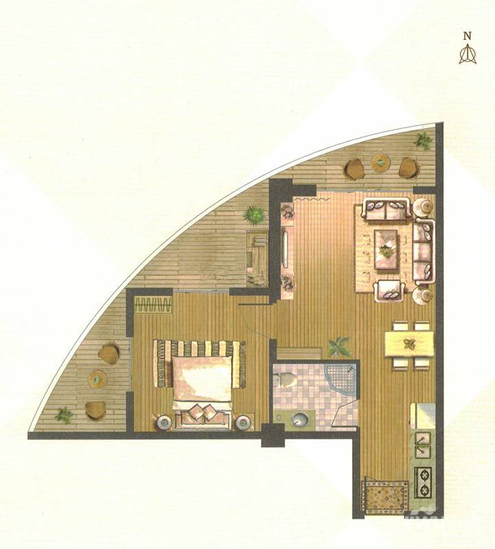 台湾城1室1厅1卫58.2㎡户型图